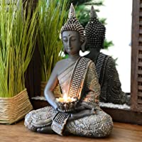 INtrenDU - Figura decorativa con diseño de Buda chino de 31 cm. con candelabro- decoración zen para interior Feng Shui